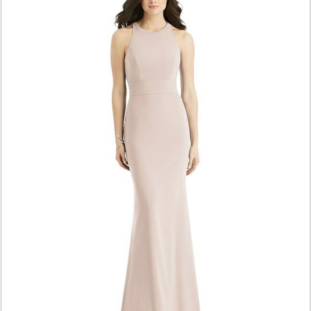 NEW Dessy Collection 4527 Criss Cross Twist Back Trumpet Gown, Taupe, size 16R